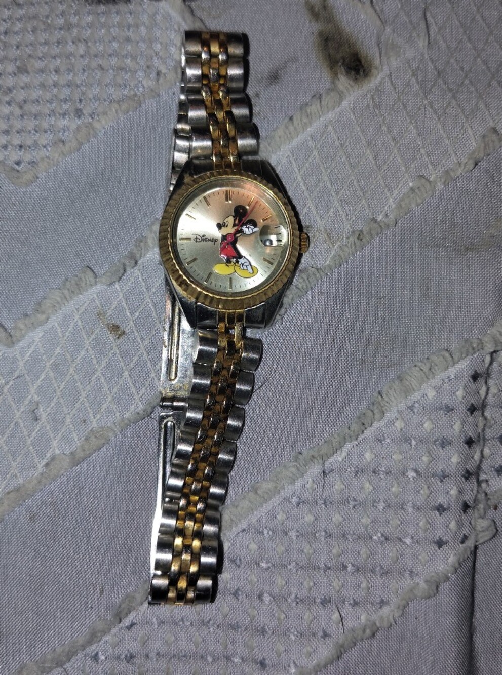 Vintage Disney Mickey Mouse Watch Mens Two Tone Gold Stainless Steel Quartz Date